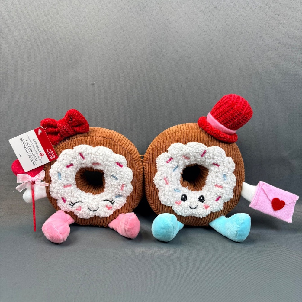Celebrate It Donut Tabletop Decor NWT Valentines Couple Plush
